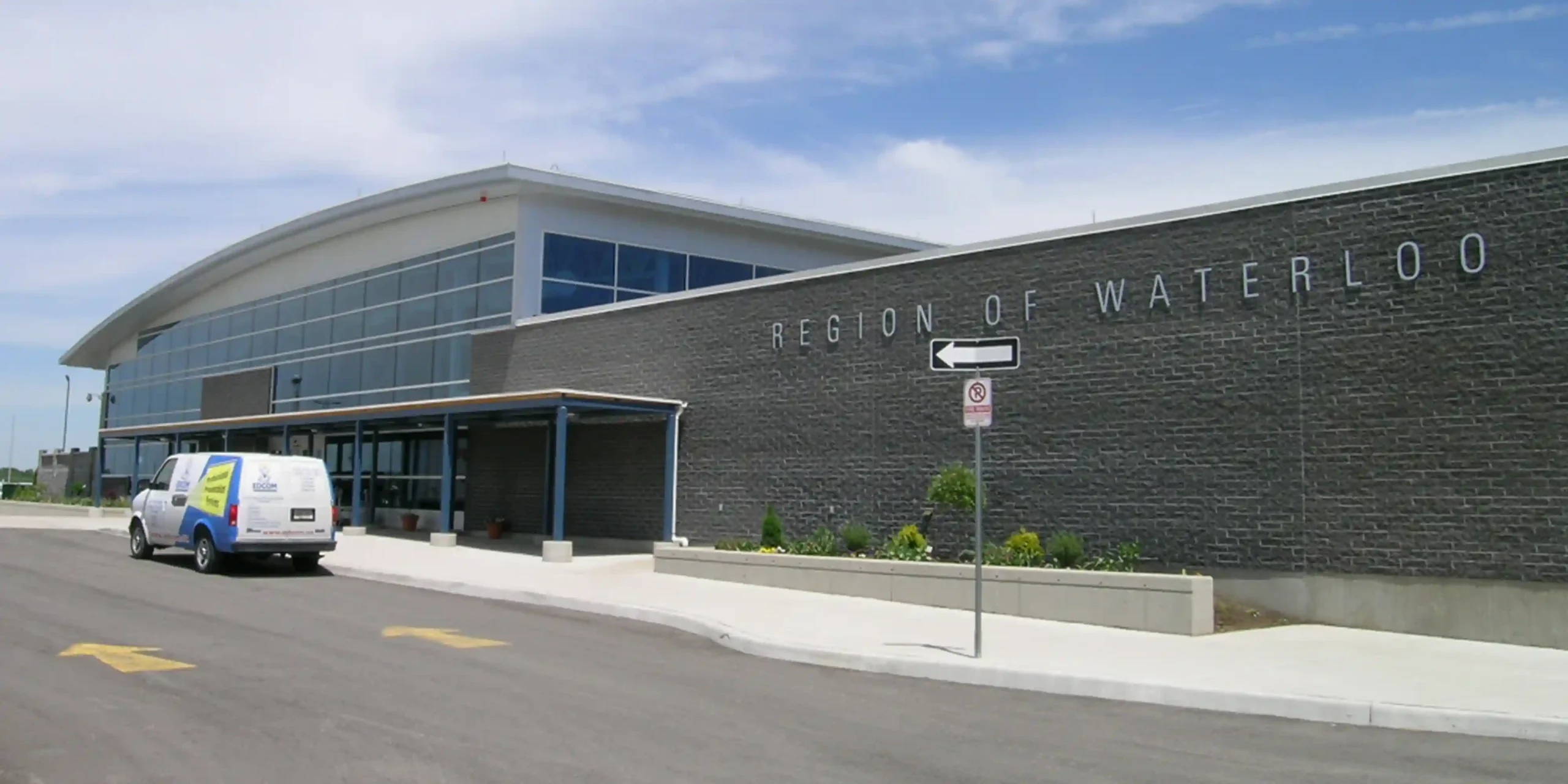 Waterloo Airport terminal exterior view on a clear day