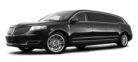 burlington limo service-A sleek black limousine with shiny chrome wheels and tinted windows is parked on a white background, conveying luxury and sophistication.